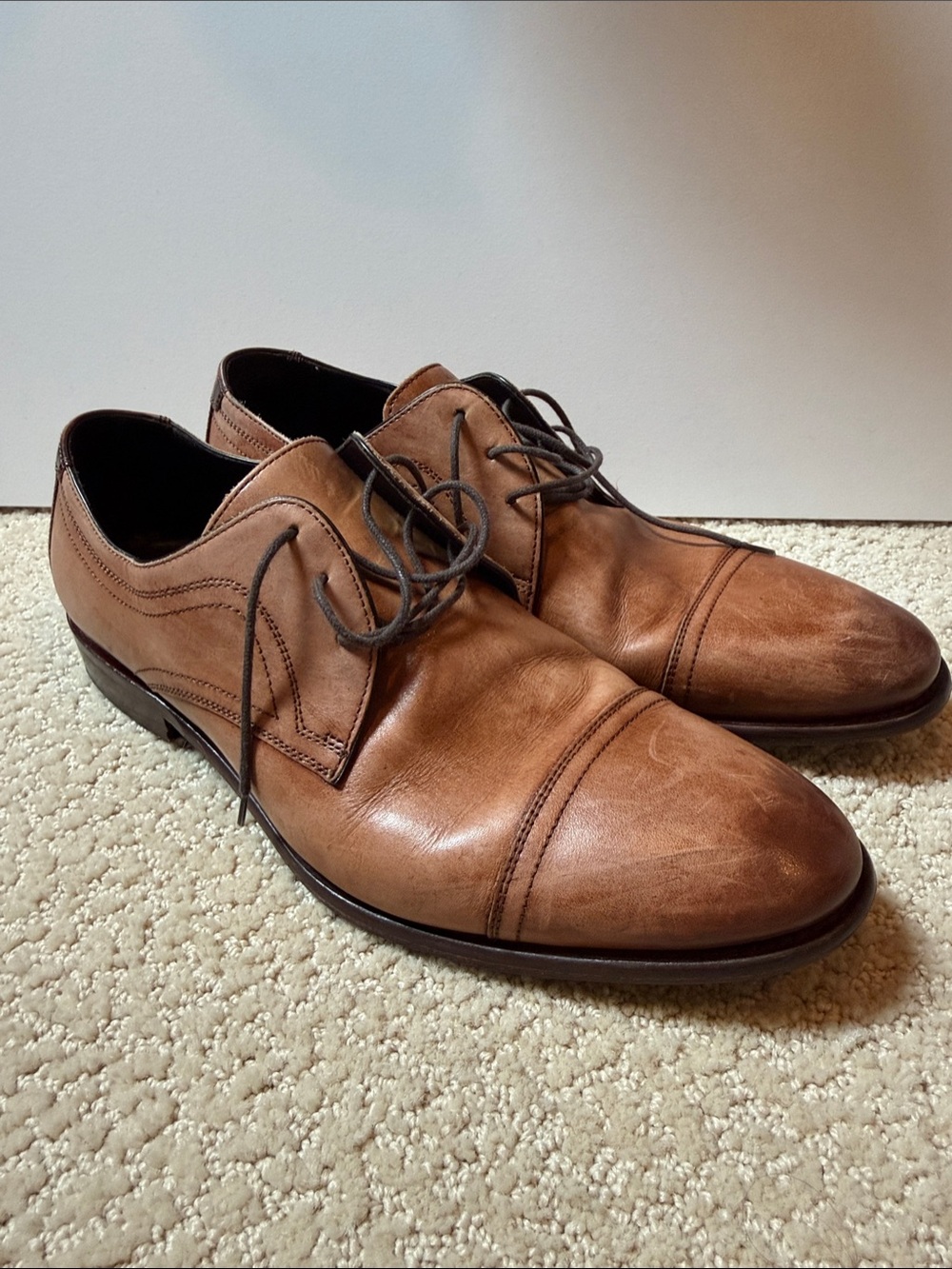 Johnston & Murphy Tan Leather Cap-Toe Derby Shoes